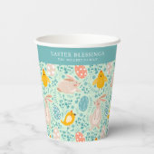 卵、バニー、雛、花とイースターパターン 紙コップ (裏面)