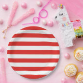 厚いはっきりした赤と白ストライプ ペーパープレート (パーティー)