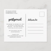 厚いモダン台本の写真結婚の延期 案内ポストカード (裏面)