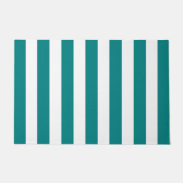 厚い垂直ストライプティール(緑がかった色)と白ストライプの ドアマット