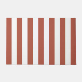 厚い垂直ストライプテラコッタ&白ストライプの ドアマット