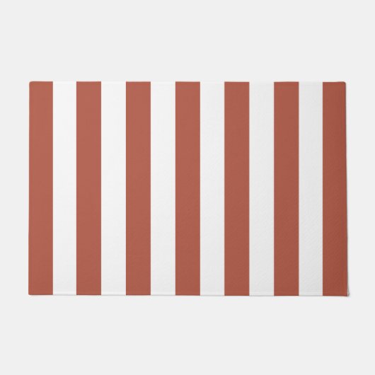 厚い垂直ストライプテラコッタ&白ストライプの ドアマット (正面)