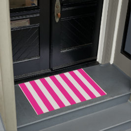 厚い垂直ストライプ深いピンクと白ストライプの ドアマット
