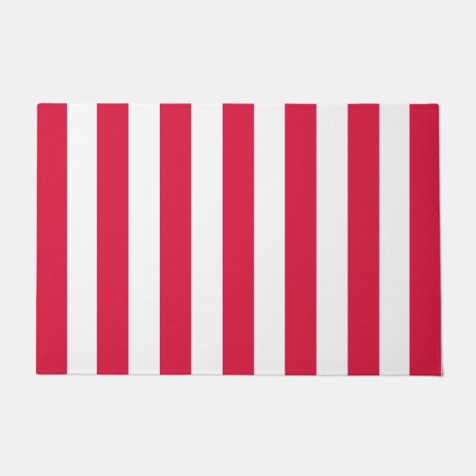 厚い垂直ストライプ色クリムゾン赤と白 ドアマット (正面)