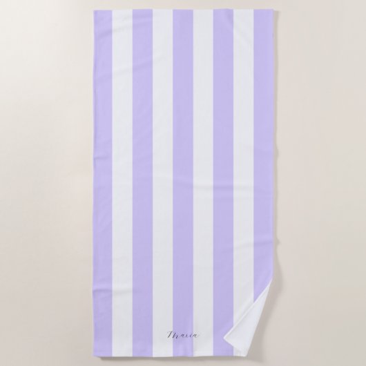 厚い垂直ストライプ薄紫名ストライプの ビーチタオル (正面)