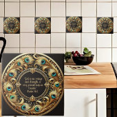 厚い孔雀の羽のフレーム聖書の詩 タイル