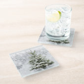 厚い雪のモミの木 ガラスコースター (アングル)