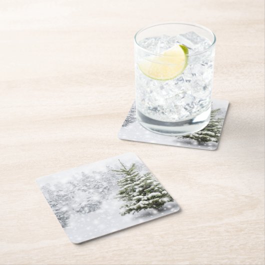 厚い雪のモミの木 スクエアペーパーコースター (インサイチュ)