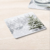 厚い雪のモミの木 スクエアペーパーコースター (アングル)
