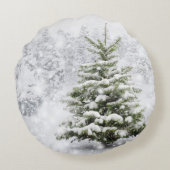 厚い雪のモミの木 ラウンドクッション (裏面)