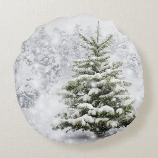 厚い雪のモミの木 ラウンドクッション (裏面)
