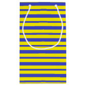 厚く、薄く青および黄色のストライプ スモールペーパーバッグ (裏面)