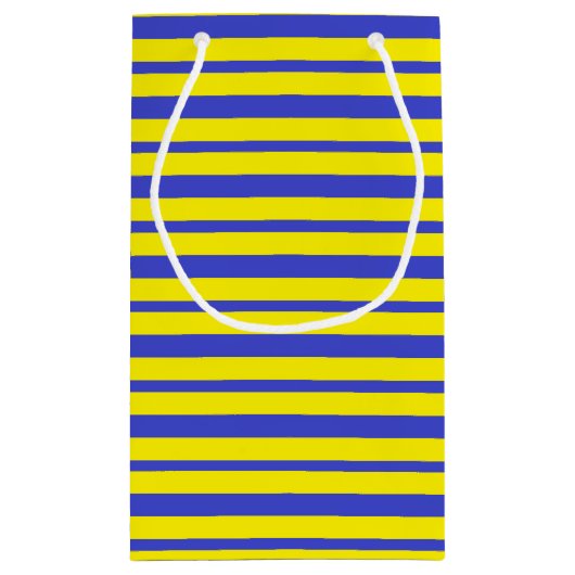 厚く、薄く青および黄色のストライプ スモールペーパーバッグ (裏面)