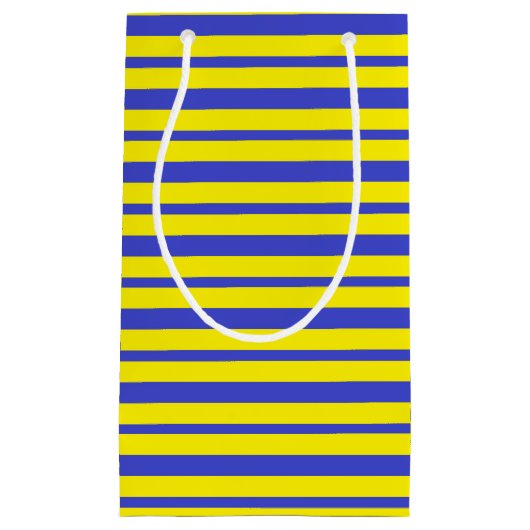 厚く、薄く青および黄色のストライプ スモールペーパーバッグ (正面)