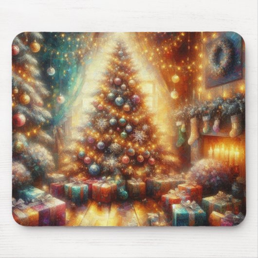 厚みのあるクリスマスツリーのVery Merry and Bright マウスパッド (正面)