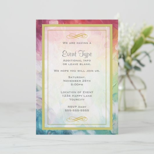 厚カラフルい抽象芸術絵を描汎用パーティー 招待状 (スタンド正面)