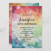 厚カラフルい抽象芸術絵を描誕生日パーティー 招待状 (正面/裏面)