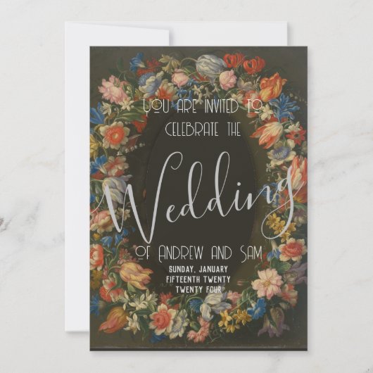 厚手フローラリースヴィンテージアートジャンブリーゲル 招待状 (正面)