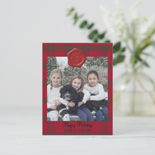 厚紙の写真の冬の葉書についてのワックス印のモノグラム ポストカード (スタンド正面)