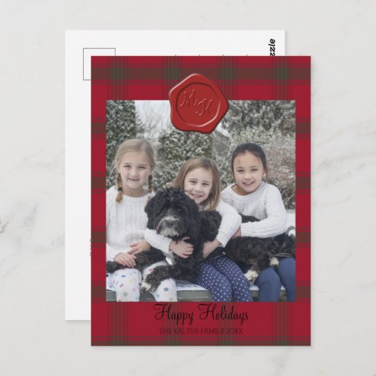 厚紙の写真の冬の葉書についてのワックス印のモノグラム ポストカード (正面/裏面)