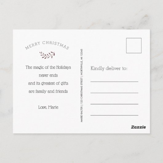 厚紙の写真の冬の葉書についてのワックス印のモノグラム ポストカード (裏面)