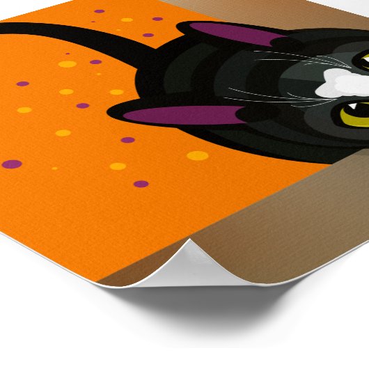 厚紙の箱をのぞき込む幾何学模様の黒猫 ポスター (角)