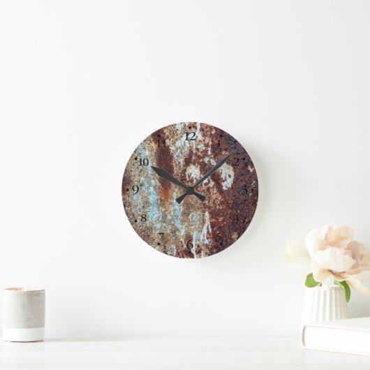 厚錆びメタルパターンの時計面1 ラウンド壁時計 (ホーム)