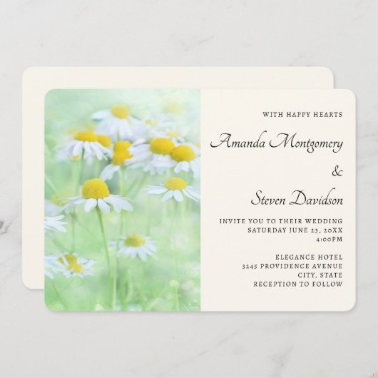 原かわいらし野のデイジー結婚 招待状 (正面/裏面)