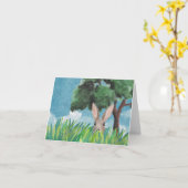 原っぱの遊び心いっぱいのうさぎのメモ帳 - デジタルイラスト カード (黄色い花)