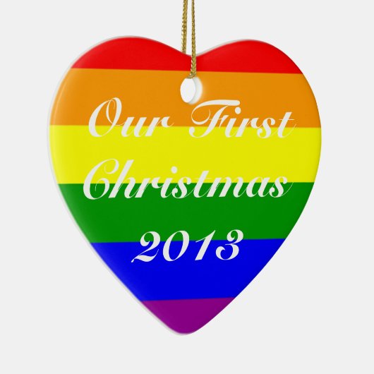 原価化された日付ゲイ結婚したカップル初めてのクリスマス セラミックオーナメント (右)