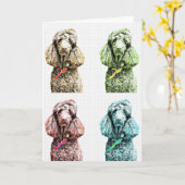 原因のための焦点によるプードルのポップアートの空白のなカード カード (黄色い花)