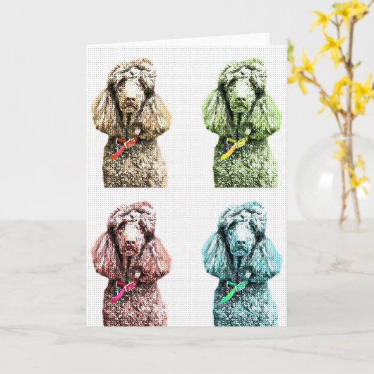 原因のための焦点によるプードルのポップアートの空白のなカード カード (黄色い花)