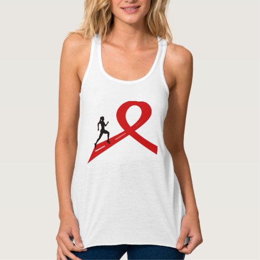 原因ランニングを求める – 赤Tシャツの女性 タンクトップ (正面)