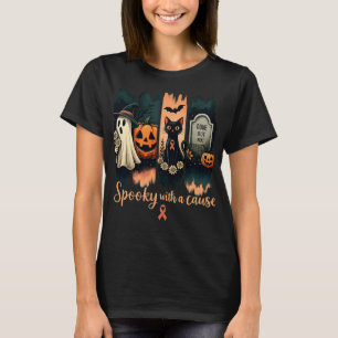 原因不気味付き – ハロウィーンとピンクリボン Tシャツ