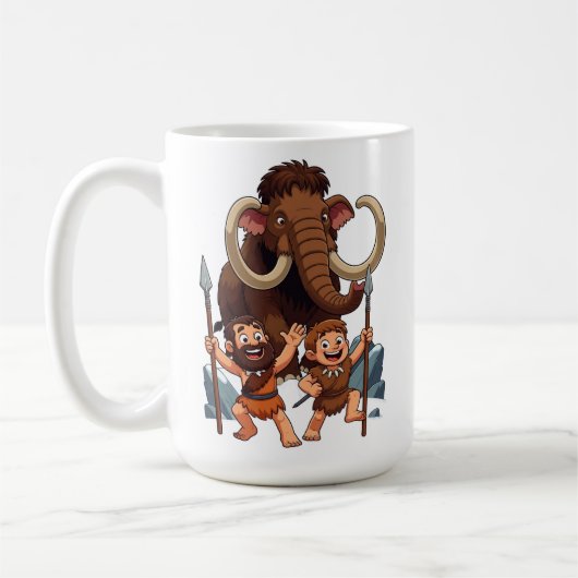 原始人の父と息子のマンモス狩り コーヒーマグカップ (左)