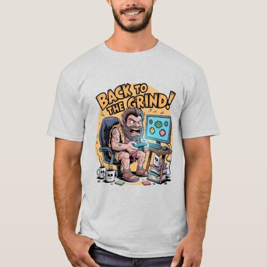 原始人ゲーマーの先史時代のやり込み Tシャツ (正面)