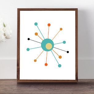 原子カラフルスターバストミッドセンチュリーモダン ポスター