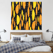原子スタイル、黒オレンジ色の幾何学的パターン。 キャンバスプリント (インサイチュ (寝室))