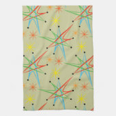 原子スターバストレトロ数々の色パターン キッチンタオル (縦)