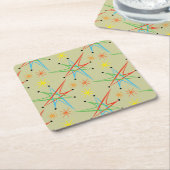 原子スターバストレトロ数々の色パターン スクエアペーパーコースター (アングル)