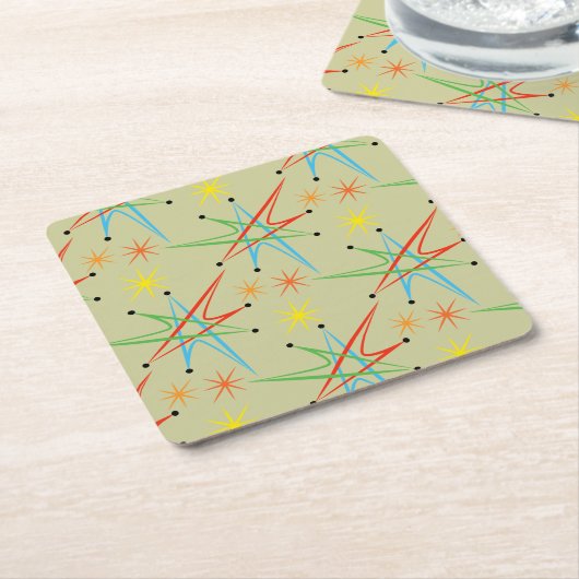 原子スターバストレトロ数々の色パターン スクエアペーパーコースター (アングル)