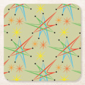 原子スターバストレトロ数々の色パターン スクエアペーパーコースター (正面)