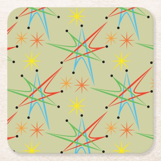 原子スターバストレトロ数々の色パターン スクエアペーパーコースター (正面)