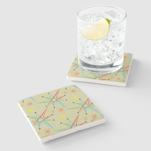 原子スターバストレトロ数々の色パターン ストーンコースター (横)