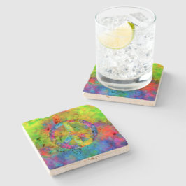 [原子タイダイ]虹の色平和サイン記号 ストーンコースター