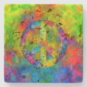 [原子タイダイ]虹の色平和サイン記号 ストーンコースター (正面)