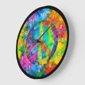 [原子ネクタイ染料]虹の色の平和記号  ラージ壁時計 (傾斜)
