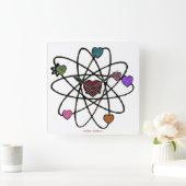 原子バレンタインのヒョウのプリントのハート スクエア壁時計 (ホーム)