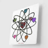 原子バレンタインのヒョウのプリントのハート スクエア壁時計 (傾斜)