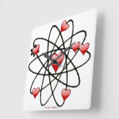 原子バレンタイン赤いハート スクエア壁時計 (傾斜)